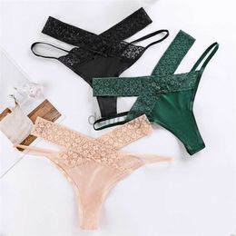 Panties Women's 3pcs Sexy Underwear Women Panties For Woman Seamless Lace Thongs Female T-back G-string Underpants Ladies Intimates BANNIROU 220426 ldd240311