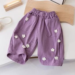 Trousers Kids Pants Appliques Calf-Length Wide Leg Teenage Girls Clothing Clothes 2to6 Years Toddlers For