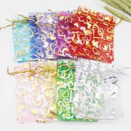 Jewelry Pouches 50pcs Colorful Organza Bag Iron Heart Rose Special Design Pounch Package Wedding Promotion Gifts Candy