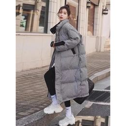 Women'S Trench Coats Womens Trench Coats Winter Warm Houndstooth Long Parkas Snow Waer Padded Coat Windproof Fluffy Cotton Jackets Kor Dhvrm