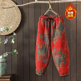 Women's Pants 23Women Quilted Cotton Winter Vintage Print Pockets Loose Female Tide Thick Warm Harem Wild