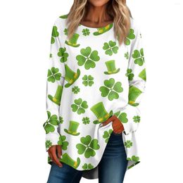 Women's T Shirts Loose Casual Round St. Patrick's Day Printed Long-sleeved Pullover T-shirt Top Clothing 2024