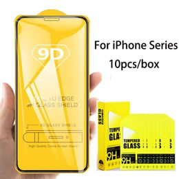 9D Full Cover Tempered Glass Film For iPhone 11 12 13 14 15 Pro Max Screen Protector For iPhone XR XS Max 7 8 Plus Glass 10pcs/box