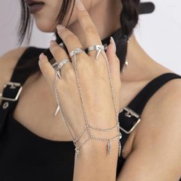 Charm Bracelets IngeSight.Z Punk Silver Color Studded Bracelet For Women Men Gothic Metal Chain Connected Finger Ring Gifts