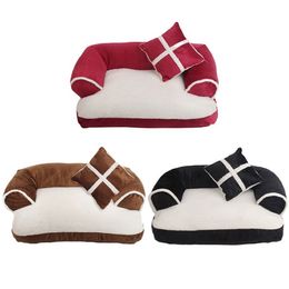 New Four seasons Pet Dog Sofa Beds With Pillow Detachable Wash Soft Fleece Cat Bed Warm Chihuahua Small Dog Bed313G