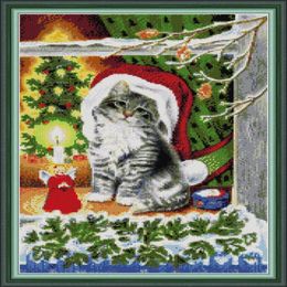 Mix 2 in 1 Christmas kitten Handmade Cross Stitch Craft Tools Embroidery Needlework sets counted print on canvas DMC 14CT 11CT217S