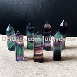 5Pcs Rainbow Fluorite Healing Crystal Grid Standing Point Faceted Prism Wand Carved Fluorite Quartz Tower Point Obelisk Reiki Ston225V