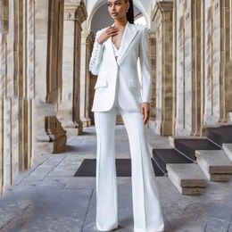 Women's Two Piece Pants Tesco Pantsuit 2 Blazer With Pearl Bead Flare Fashion Temperament Female Suit For Various Party Occasions