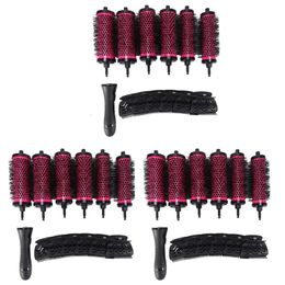 18Pcs 3 Sizes Detachable Handle Hair Roller Brush With Positioning Clips Aluminium Ceramic Barrel Curler Comb Hairdresser 240323