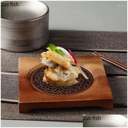 Dishes Plates Bamboo Wood Square Dinner Plate Explosives Tray Hollow Tableware Dim Sum Dish Snack Dessert Sushi Bowl Drop Delivery Hom Otmyo