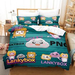 Bedding sets Kawaii Lankybox Bedding Set Single Twin Full Queen King Size Bed Set Aldult Kid Bedroom Duvetcover Sets 3D bed cover 3300