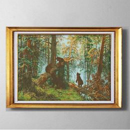 Bears in The pine forest DIY handmade Cross Stitch Needlework Sets Embroidery kits paintings counted printed on canvas DMC 14CT 241F