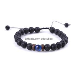 Charm Bracelets 8Mm Natural Lava Stone Handmade Rope Braided For Men Women Lover Adjustable Beaded Party Club Jewellery Drop Delivery Dhwq0