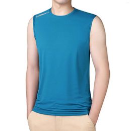 Men's Tank Tops Mens Ice Silk Sports Quick Drying Solid Colour Crewneck Sleeveless Vest Shirts Running Fitness Exercise Sportswear