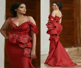 Aso Ebi 2019 Arabic Red Sexy Cheap Evening Dresses One Shoulder Beaded Prom Dresses Mermaid Formal Party Second Reception Gowns ZJ9982740