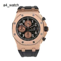 Lastest Luxury AP Watch Epic Royal Oak Offshore Series 26470OR Rose Gold Black X Panda Plate Crocodile Belt Mens Timekeeping Fashion Leisure Sports Watch