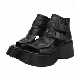 Dress Shoes Peep Toe Wedges Platform Solid Sandals Belt Buckle Women Sewing Decoration Sexy Style Sandalias Marca De Lujo