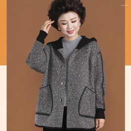 Women's Jackets Female Mother Loose Hooded Knitted Cardigan Jacket 2024 Spring Autumn Middle-aged Women Korean Short Thin Sweater Coat