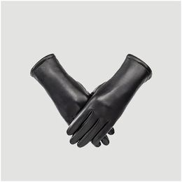 Cycling Gloves Winter Womens Pu Black Touchsn Leather Soft Warm Women Mitten Drop Delivery Sports Outdoors Protective Gear Otroc