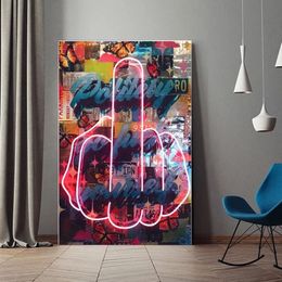 Abstract Street Art Middle Finger Canvas Painting Vintage Graffiti Posters and Print Wall Art Picture for Living Room Home Decor288Z