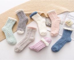 Lady Winter Warm Fluffy Coral Velvet Thick Towel Socks Candy Color Floor Sleep Fuzzy Socks Women Girls Stockings8620984