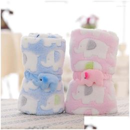 Blankets Swaddling Cute Elephant Cartoon Baby Blanket Born Air Conditioning Quilt Coral Veet Pillow Dual-Use Products Drop Delivery Ki Otsjc