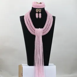 Necklace Earrings Set Christmas Gift Baby Pink Crystal Handmade Jewelry African Wedding Bridal/Women Beads ANJ282