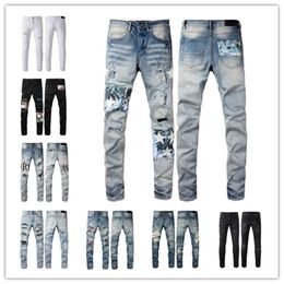 AA-88 New denim men's luxury designer denim jeans long pants with holes cycling men's clothing amirs