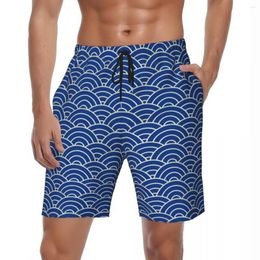 Men's Shorts Summer Gym Men Blue Seigaiha Print Running Japanese Waves Design Beach Y2K Funny Fast Dry Swim Trunks Plus Size