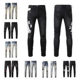Nuovi pantaloni lunghi jeans denim firmati di lusso da uomo in denim con fori abbigliamento da ciclismo da uomo