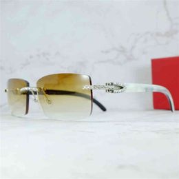 Classic Rhinestone Square Sunglasses Wood Buffalo Horn Diamond Iced Out Sun Glasses Mens Rimless Buffs Sunglass French300t