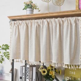 Curtains Nordic Style Short Curtains for kitchen Solid Cotton Linen Curtain Wine Cabinet Door Window Small Curtains Wardrobe Curtain