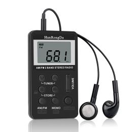 Radio HanRongDa HRD103 AM FM Digital Radio 2 Band Stereo Receiver Rechargeable Portable Pocket Radio w/ Headphones LCD Screen Lanyard
