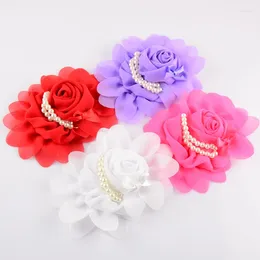 Hair Accessories 100pcs/lot 20C Girls Boutique Chiffon Flower With Imitation Pearls Weeding Flowers For Women TH19