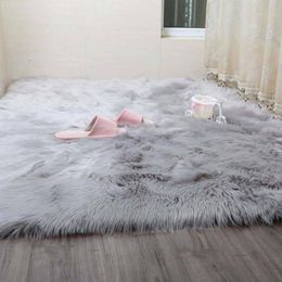 Simanfei Hairy Carpets New Sheepskin Plain Fur Skin Fluffy Bedroom Faux Mats Washable Artificial Textile Area Square Rugs205m