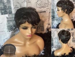 Short Wavy Bob Wig Pixie Cut Wig 4x4 Lace Closure Human Hair Wigs for Black Women Glueless Remy 150 180 250 Density Atina6273473