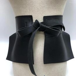 Belts French Retro Bow Tie Wide Waistband Women Fashion Solid Color PU Leather Cumber Bands Versatile Waist Belt Dress Accessories
