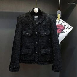 Women's Jackets 2024 Women Autumn Winter Elegant Short Tweed Coats Female Single Breasted Cropped Ladies Loose Casual Outerwear R837