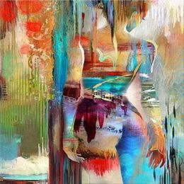 Bright-coloured Girl Handpainted contemporary Abstract Wall Deco Art Oil Painting On Canvas Multi Customised sizes Ab009330r