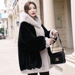 Women's Fur Winter Mink Velvet Coats Outwear Gold One-Piece Jacket Loose Mid-Length Thicke Warm Parker Coa