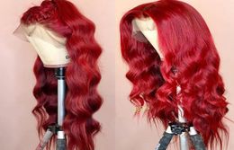 Wavy Coloured Lace Front Human Hair Wigs PrePlucked Full Frontal Red Burgundy Remy Brazilian Wig For Black Women9197885