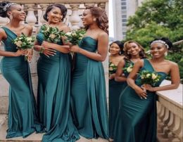 Sexy Dark Green Pink African Bridesmaid Dresses For Wedding Guest Dress One Shoulder Mermaid Sweep Train Long Plus Size Party Maid3527214