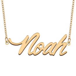 Noah Name Necklace Custom Nameplate Pendant for Women Girls Birthday Gift Kids Best Friends Jewellery 18k Gold Plated Stainless Steel