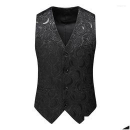 Mens Vests 2024 Waistcoats Suit Vest For Men Black Victorian Gothic Steampunk Formal Waistcoat Tuxedo 6Xl Big Size Drop Delivery Appar Otdxv
