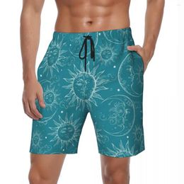 Men's Shorts Man Board Vintage Sun Stars Celestial Casual Swimming Trunks Teal Magic Fast Dry Running Beach