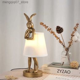Lamps Shades Nordic Creative Resin Rabbit Table Lamps Art Decor Bathroom Rabbit Table Lights Fixtures Living Room Bedroom Bedside Decor Lamps L240311
