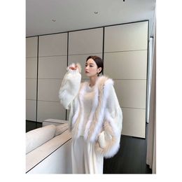 Fox" 2023 "Little Blue 420G Design Sensation Fox Fur Spliced Sweater With Wool Knitted Coat For Women 6683