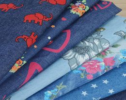 Wide 150cm Soft Thin Colored Printed Washed Cotton Denim fabric Blue jean material By the Half Yard For Pants Skirt Summer Shirt4292512
