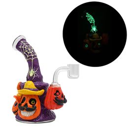 1pc,7in,Glass Bubbler With Fixed Diffuser Downstem Water Pipe Bongs,Halloween Style Glass Hookah,Hand Painted Polymer Clay With Glow In Dark,Glass Hookah