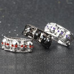 Cluster Rings Skeleton Skull European Punk Style Colour Crystal Zircon Silver Colour For Women Man Party Jewellery Trendy Birthday Gift